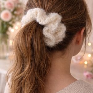 Handmade Crochet Hair Scrunchie-Ivory Colorway
